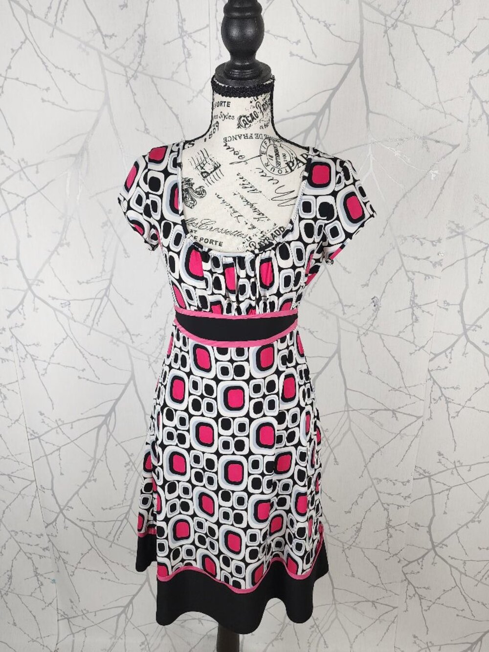 B. Smart Slinky Stretch Knit Polka Square Empire Waist Midi Dress